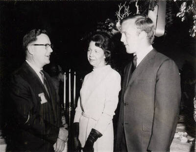 University of Idaho student Craig Storti introduces his mother Ada Marie Storti to Dr. David Kendrick, dean of College of Business Administration.