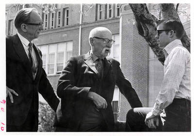 Dr. Elmer K. Raunio and Dr. Malcolm M. Renfrew congratulate University of Idaho student Michael W. Mather, recipient of the Ernest W. and Elizabeth K. Lindley award.