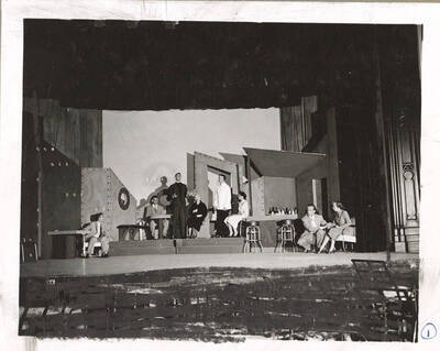 Performers identified on mount. Idaho drama students perform production of the play, 'Outward Bound.' Presented by the University Players, an ASUI production directed by Jean Collette.