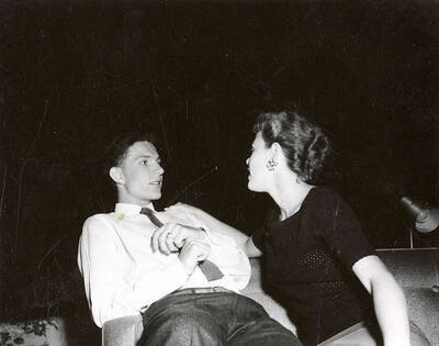 Richard Roberge and Jolene Williams perform together on stage during a drama production of 'Grand Prize'. Summer Theatre in the Field House directed by Cecil Matson.