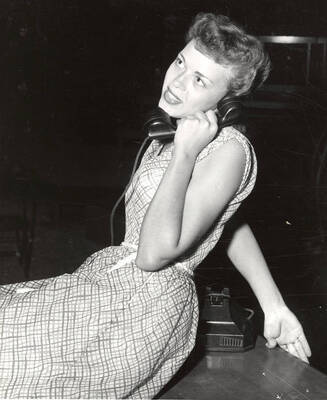 Directed by Jean Collette for Summer Theatre in the Field House. Jolene Williams talking on the phone in 'Goodbye My Fancy.'