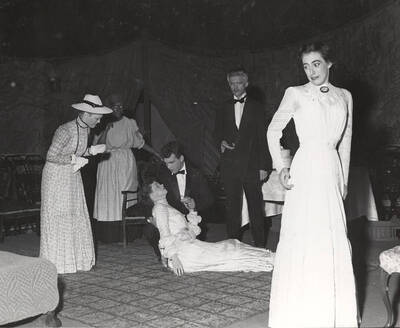 Marvin Alexander and Connie Brookins in the center of the scene. Summer Theatre in the Field House directed by Cecil Matson.