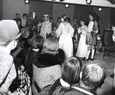 Cast include Vicki Haight, Michael Sheehy, Bob Turrittin, Vyrl Alcorn, Gerald Henry, Mike Graves, Greg Melton, and Larry Duffin. ASUI production in the U-Hut Arena Theatre directed by Forrest Sears.