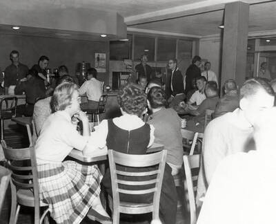 Students gather at the Student Union Building for an open house after completion of third addition.