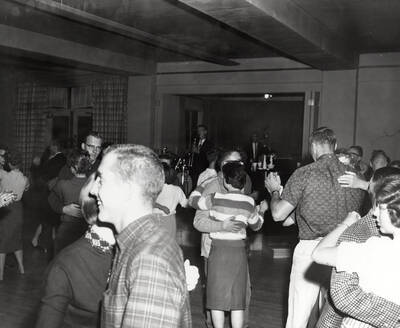 Students dance in the ballroom at the open house after the completion of a third addition to the Student Union Building.