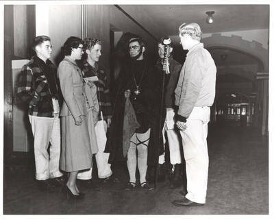 Harry Dalva as Malvolio publicity shot in the ASUI production of "Twelfth Night." Directed by Jean Collette in the University Auditorium, costumes by Marion Featherstone.