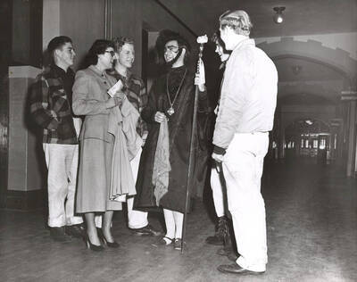 Harry Dalva as Malvolio publicity shot in the ASUI production of "Twelfth Night." Directed by Jean Collette in the University Auditorium, costumes by Marion Featherstone.
