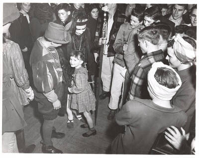 A publicity shot of the ASUI production of "Twelfth Night." Directed by Jean Collette in the University Auditorium, costumes by Marion Featherstone.