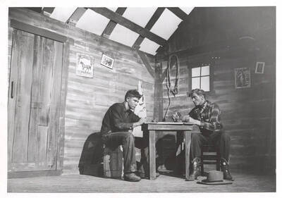 Evan LaFollette as Jeeter Fry and Gene Roth as Curly McClain in the ASUI production of "Green Grow the Lilacs." Directed by Jean Collette, costumes by Marion Featherstone in the University Auditorium.