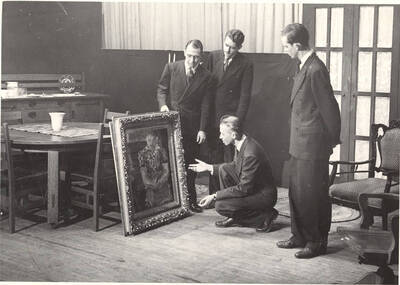 Frederick Shout as Rosen, Winton Wood as Tallant, Edward Dalva as Davenport, Ralph Joslyn as Dr. Haggett in the ASUI production of "The Late Christopher Bean." Directed and designed by Jean Collette.