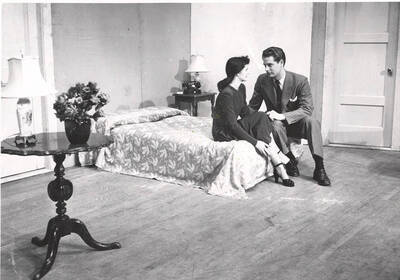 The ASUI production of "State of the Union." Patricia Barnes as Mary Matthews and Robert Miller as Grant Matthews. Directed and designed by Jean Collette in the University Auditorium.