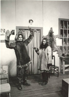 Andrew James as Dascom Dinsmore and Beatrice Jane Fisher as Ethel Campion in the University of Idaho drama production of "Petticoat Fever." Directed by Fred Blanchard in the University Auditorium.