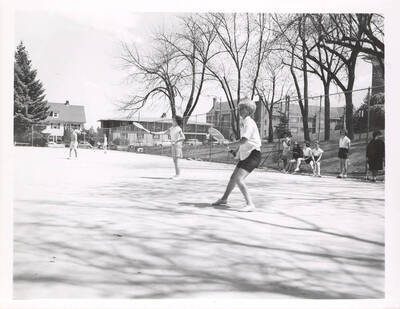 The women's Tennis team practices near Campus Drive.