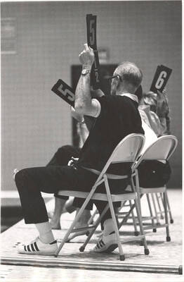 Judges at the AIAW Championships score dives.