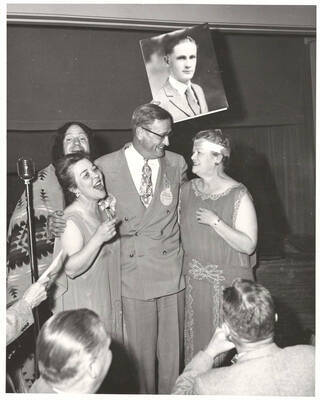 The class of 1927 at their 20th year reunion. University of Idaho President Jesse Buchanan stands in the center.