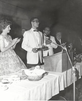 President of the Ball and Chain chapter receives a gavel as an award for his service during the 37th National Convention of the Intercollegiate Knights, a national honorary service organization.