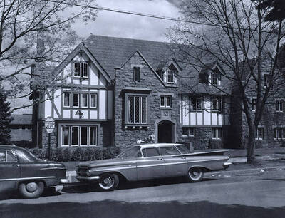 Delta Chi house on the southeast corner of University and Elm Streets.