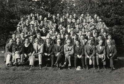 A formal group portrait of the Associated Foresters, a professional organization at the University of Idaho.
