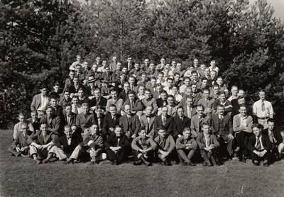 A formal group portrait of the Associated Foresters, a professional organization at the University of Idaho.
