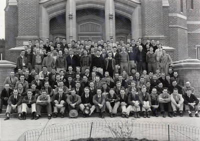 Group picture of the Associated Foresters outside the Memorial Gym.