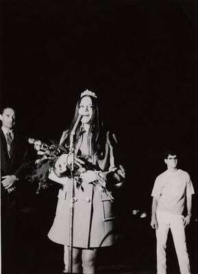 Glennis Connor, Homecoming Queen, addresses the crowd at the Homecoming bonfire.