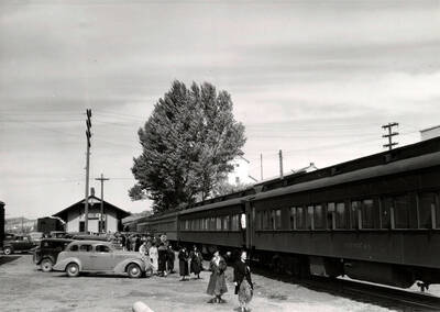 People arrive at Moscow's train station as the Student Special train pulls in.