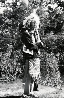 A man dressed as a Native American chief for the Light on the Mountains pageant.