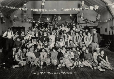 Group picture of Alpha Tau Omega at their tin can dance.