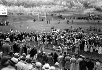 Pep band performing at the pre-game activities on MacLean Field.
