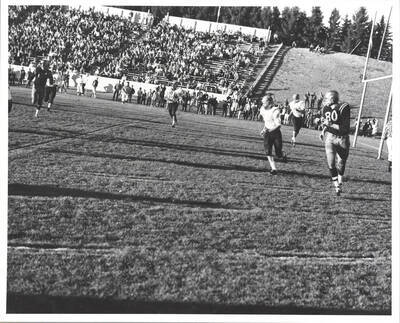 An Idaho tight end looks for a reception in the end zone.