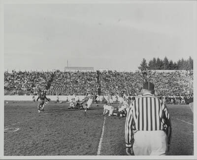 Idaho running back breaks a Cougar tackle and darts forward for extra yardage.