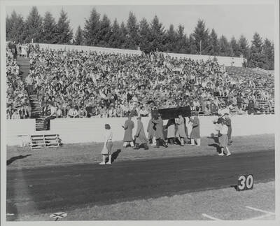 Alternative view of Idaho fans carrying the 'Dead Cougar' Coffin.