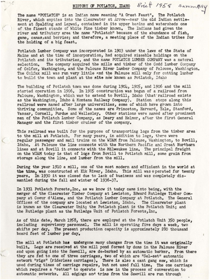 A brief summary of the history of Potlatch from 1958.