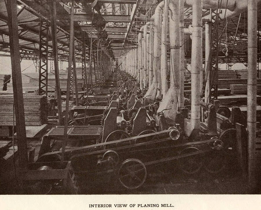 A photograph of the interior view of the planing mill.