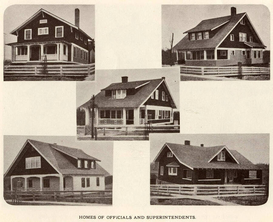 Photos of five homes of officials and superintendents of the Potlatch Lumber Company.