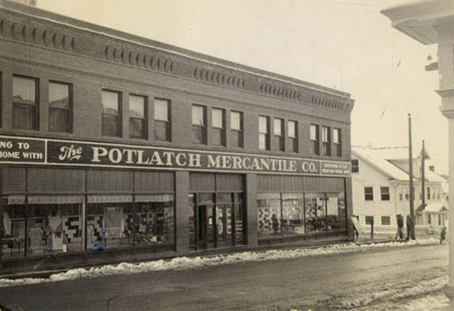 A photograph of the Potlach Mercantile Company Building.