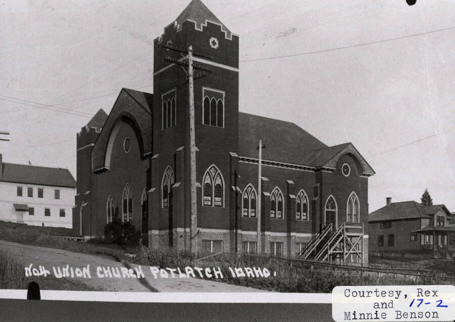 A photograph of the Union Church in Potlatch, Idaho. Courtesy of Rex and Minnie Benson.