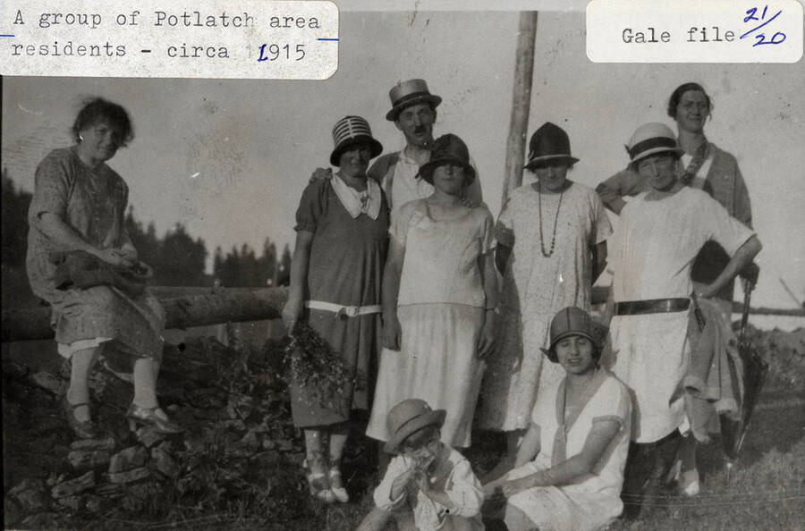 A photograph of residents in the Potlatch area around 1915.
