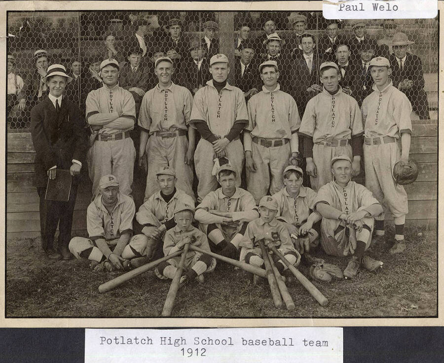 A photograph of the Potlatch High School baseball team in 1912.