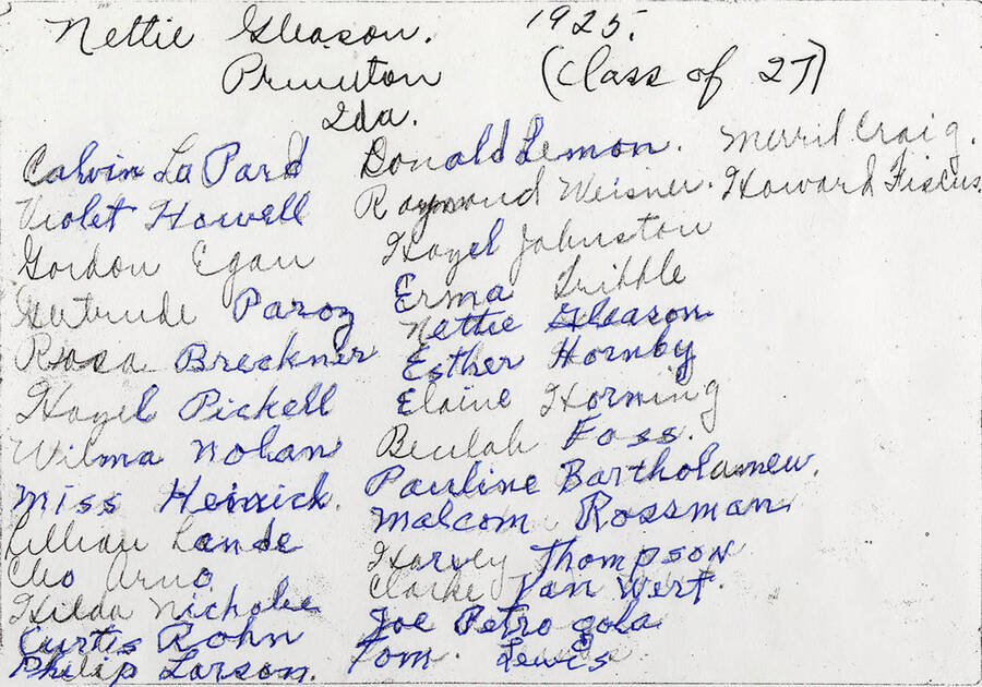 A list of names from the class of 1927 at Potlatch High School.