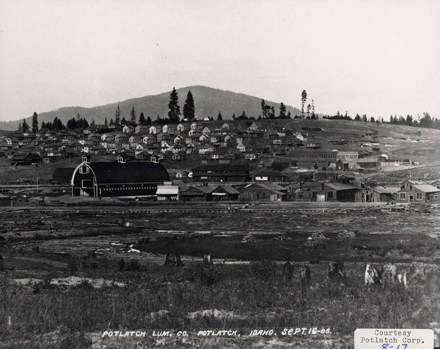 A photograph of Potlatch, Idaho in 1906 from the Potlatch Lumber Company.