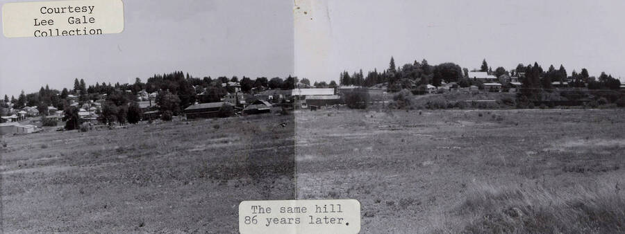 A photograph of a hill in Potlatch 86 years later than another photo taken of the hill.