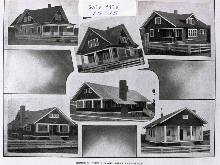 Photographs of the homes of officials and superintendents of the Potlatch Lumber Company.