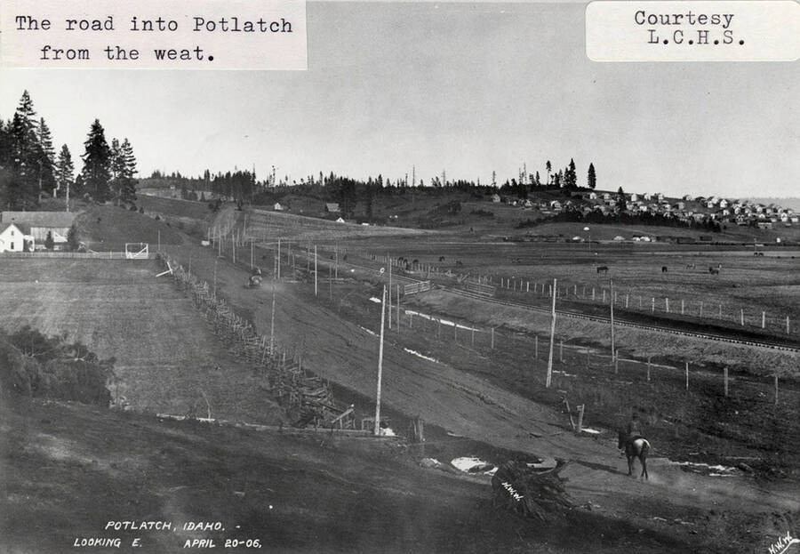 A photograph of the road into Potlatch from the west.