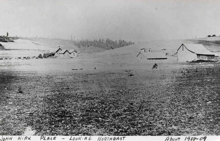 Looking Northeast across fields at the John Nirk Place.  Taken around 1908 to 1909.