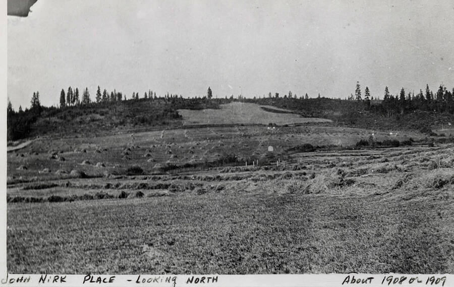Looking North across fields at the John Nirk Place.  Taken around 1908 to 1909.