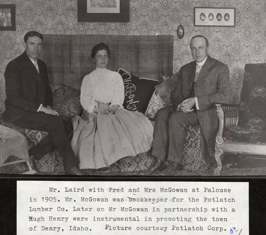 Photograph of Mr. Laird with the McGowan's at the Palouse in 1905.