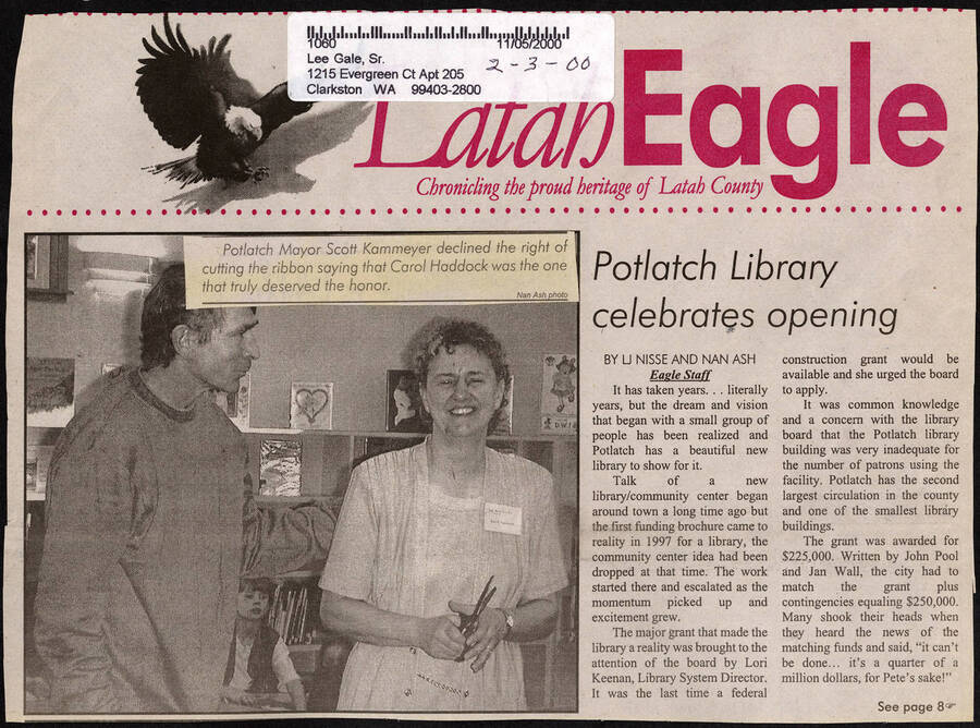 Article from the Latah Eagle about the creation of a new library/community center in Potlatch.