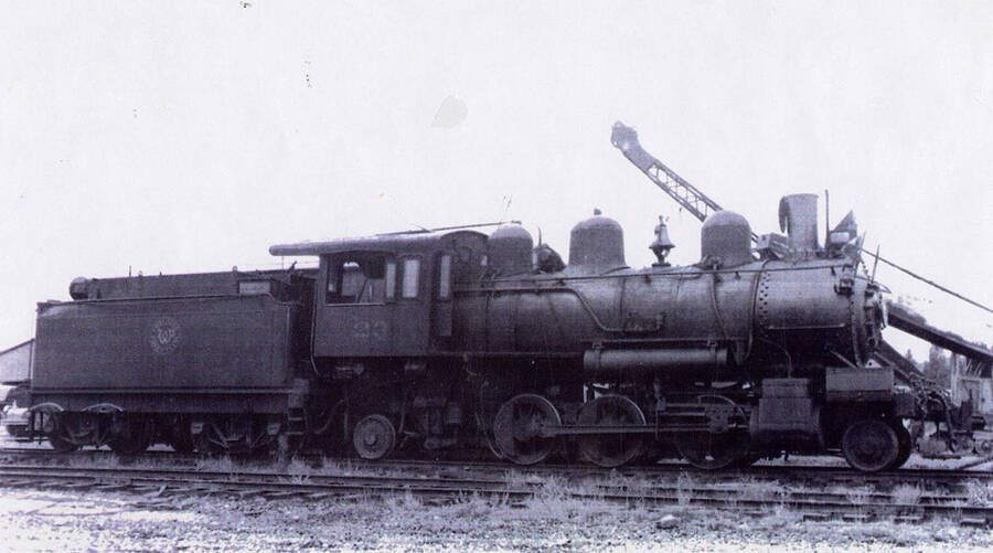 View of a No. 22 locomotive. The locomotive can be seen sitting on a railroad track.