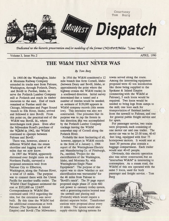 Article, written by Tom Burg, in the MilWest Dispatch discussing the history of WI&M in proposing expansions to the railway.